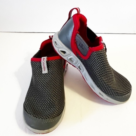 Columbia Childrens Moccaswim Techlite Water Shoes Kids Sz 12 Gray Red Slip On - Picture 1 of 5